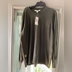 NWT Michael Kors olive green Sweater with Gold Accents size 1X